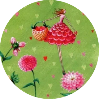 😫 ec65e605 mulher, menina, flores, corações, vestido, vermelho, rosa, cesta morangos whatsapp sticker