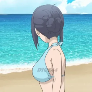 😒 203cac3e anime girl, beach, bikini, water, summer, sand, sky telegram sticker