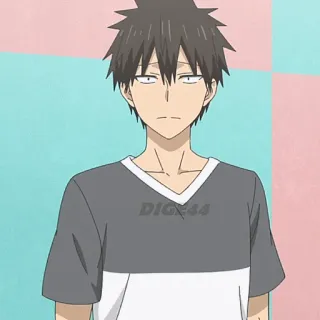 😖 2f619c14 DIG44 anime, character, male, gray, t-shirt telegram sticker