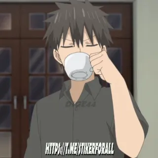 ☕️ 653a54ee HTTPS://T.ME/STIKERFORALL anime, drinking, man, sticker, telegram, cup, coffee telegram sticker