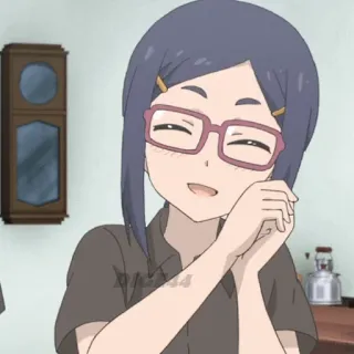 😍 f7c491b1 anime, cartoon, woman, glasses, smiling, cute, character, illustration telegram sticker