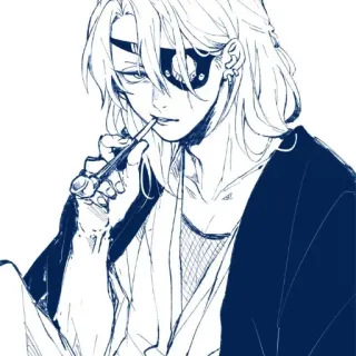 🌌 11fd1214 Anime, Merokok, Penutup mata, Rambut panjang, Tembakau, Karakter telegram sticker