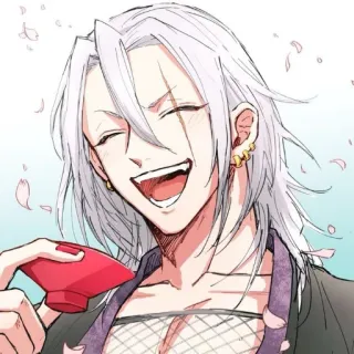 🪄 9e2d5e27 anime, tersenyum, rambut putih, karakter, bekas luka whatsapp sticker