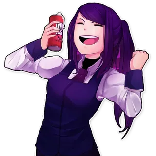 🍺 289f4598 animé, fille, cheveux violets, boisson énergisante, joyeux, gai telegram sticker