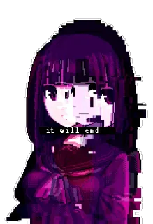 🔚 131ef610 it will end アニメ, ピクセルアート, グリッチ, ダーク, 悲しい telegram sticker