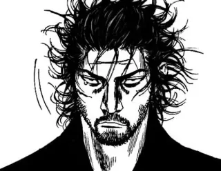 β 4bb83ba4 Miyamoto Musashi Vagabond samurai, manga, serious, swordsman, martial arts telegram sticker