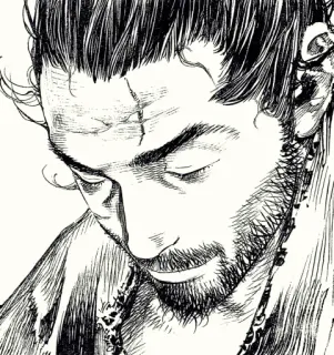 β beddc702 Miyamoto Musashi Vagabond musashi, miyamoto, vagabond, samurai, warrior, manga, sword telegram sticker