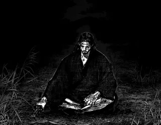 β e23503f7 meditation, samurai, manga, vagabond, sitting, sword telegram sticker