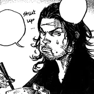 β e6560b0b Miyamoto Musashi Vagabond Shut up... manga, samurai, food, chopsticks, eating telegram sticker