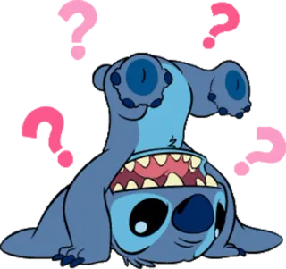 ❓ 0aed19d8 Stitch Стич, Дисней, Мультфильм, Персонаж, Вверх ногами, Вопросительные знаки telegram sticker