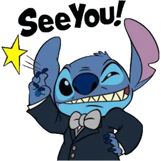 😉 530f76ae Stitch See You! мультфильм, инопланетянин, приветствие, пока, машет рукой telegram sticker