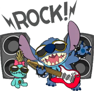 🎸 69f752f9 Stitch WROCK! Стич, гитара, музыка, инопланетянин, мультфильм, Дисней telegram sticker