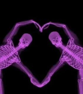 💜 53be88e9 esqueleto, corazón, amor, huesos, rayos X, anatomía, morado, San Valentín whatsapp sticker