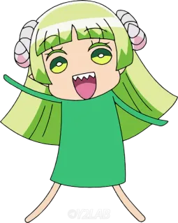 👋 bb4dc824 Y2LAB Anime, Cartoon, Illustration, Sticker, Chibi, Grüne Haare, Zunge raus, Hörner telegram sticker