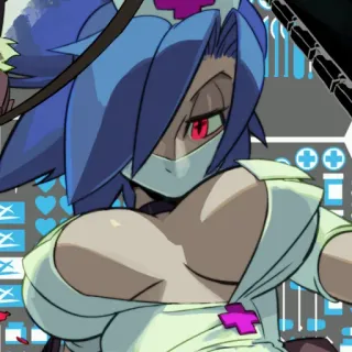 🌡 0a9df256 Valentine Skullgirls Skullgirls, Valentine, infirmière, jeu vidéo, jeu de combat, anime, personnage whatsapp sticker