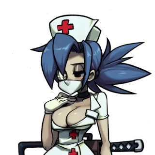 🌡 ac725a2c Valentine Skullgirls infirmière, animé, jeu vidéo, personnage, cheveux bleus whatsapp sticker