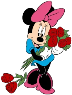 ☺️ 1486710c Minnie Mouse Минни Маус, Дисней, Мультфильм, Мышь, Розы, Цветы, Букет, Персонаж whatsapp sticker