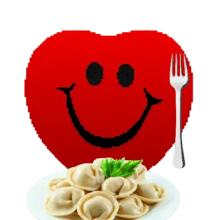 🥟 e406e4f4 pangsit, makanan, senyum, hati, piring, garpu, makan telegram sticker