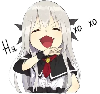 😈 560e7f1f Ha xa ха 动漫, 卡通, 可爱, 女孩, 笑, 吸血鬼, 獠牙 telegram sticker