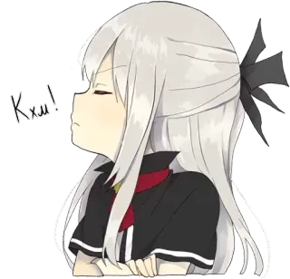 😒 dbe28963 Khm! 动漫, 女孩, 丝带, 严肃, 单色 telegram sticker