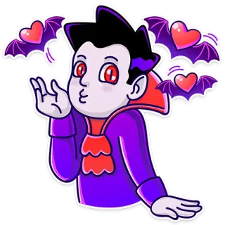 😘 38ad7d81 vampire, kiss, bats, hearts, halloween, cartoon, sticker telegram sticker