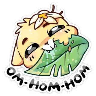 🤩 5c83132e OM-HOM-HOM การ์ตูน, น่ารัก, สัตว์, กิน, ใบไม้, คาวาอิ, ดอกไม้, สีเหลือง telegram sticker