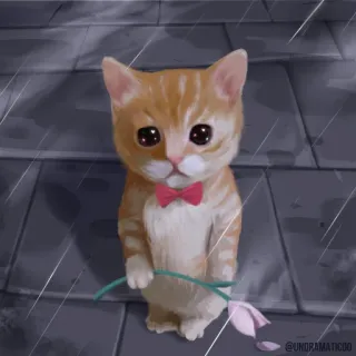 🌟 084fea38 UNDRAMATICOO แมว, ลูกแมว, เศร้า, ดอกไม้, หูกระต่าย, ฝน, น่ารัก, สัตว์ telegram sticker