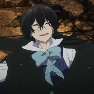 ♟ 875ed951 Anime, Cartoon, Lächeln, Schwarze Haare, Blaue Schleife whatsapp sticker