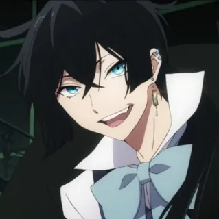 💎 97e6de44 anime, karakter, senyum, rambut hitam telegram sticker