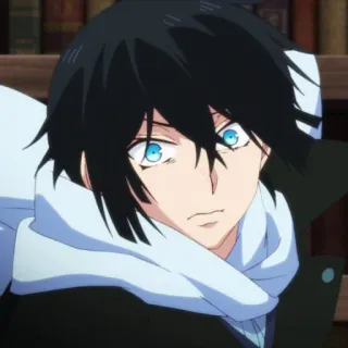 🌐 262a87c2 Animé, Personnage, cheveux noirs, yeux bleus, écharpe telegram sticker