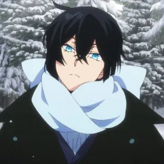 🌐 7e38336c Anime, Homme, yeux bleus, cheveux noirs, écharpe telegram sticker