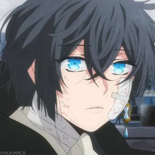 💎 118aa5f6 @HAWKS 动漫, 悲伤, 动漫人物, 蓝眼睛 telegram sticker