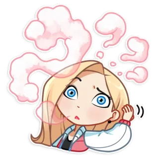 ❓ 7c7f75f8 bingung, pertanyaan, gadis, berpikir, pirang, kartun whatsapp sticker