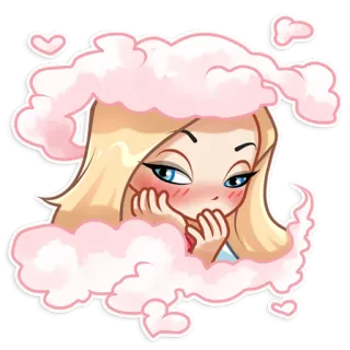 🙈 d601fa2b kartun, pirang, gadis, imut, tersipu, hati whatsapp sticker