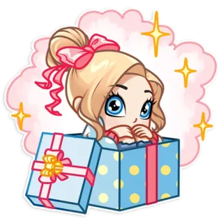 🎁 df804eca stiker, kartun, hadiah, imut, pirang, kotak whatsapp sticker