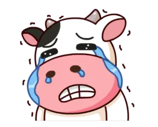 😭 7766aa0b 牛, 难过, 哭, 卡通, 表情符号, 动物, 可爱 telegram sticker