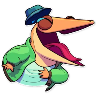 😂 04822e70 卡通, 角色, 帽子, 舌头, 绿色外套, 搞笑 telegram sticker