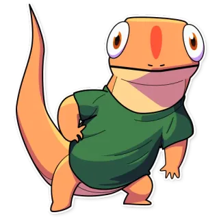 😳 1321c708 蜥蜴, 卡通, 动物, 橙色, 绿色, 衬衫, 角色, 可爱 telegram sticker
