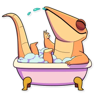 🛀 c6dada39 蜥蜴, 壁虎, 浴缸, 泡泡, 卡通, 动物, 宠物, 可爱 telegram sticker