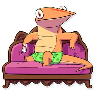 📺 e9f0f6d6 蜥蜴, 卡通, 沙发, 遥控器, 动物, 放松, 搞笑, 懒惰 telegram sticker