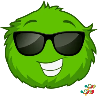 😎 6a18d541 만화, 이모지, 초록색, 보송보송한, 멋진, 선글라스, 웃는 telegram sticker