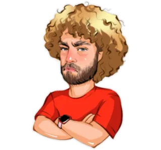 😛 1b0ca69b man, krullend haar, cartoon, portret, persoon, illustratie telegram sticker