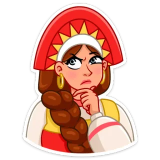 🤔 e1aaa2f0 kobieta, myśląca, rosyjski, strój ludowy, naklejka telegram sticker