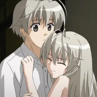 🪦 7ef96eed anime, couple, hug, romance, love telegram sticker