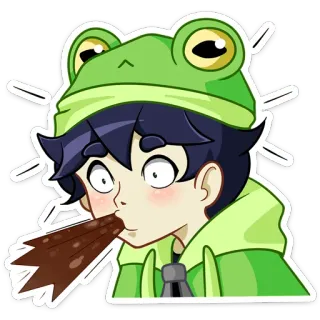 ☕ 086de326 аниме стиль, лягушачья шляпа, милый, мультфильм, наклейка telegram sticker