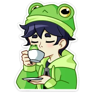 ☕ 1da2b7e8 лягушка, аниме, мультфильм, милый, чай, рисунок, персонаж, искусство telegram sticker