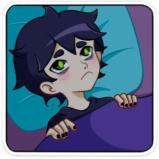 😴 4428d381 Мультфильм, Сонный, Аниме, Мальчик, Уставший, Кровать, Грустный telegram sticker