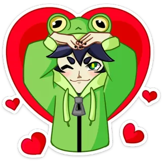 ❤ 7a0ad8ed лягушка, аниме, милый, сердце, наклейка, мультфильм, персонаж telegram sticker