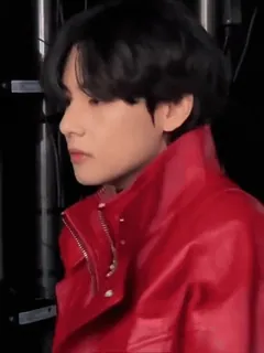 🤤 5b8fe585 V K-pop, cantante, música, moda, chaqueta roja telegram sticker