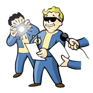 📷 0ff23459 Vault Boy Fallout vault boy, fallout, press conference, media, interview whatsapp sticker